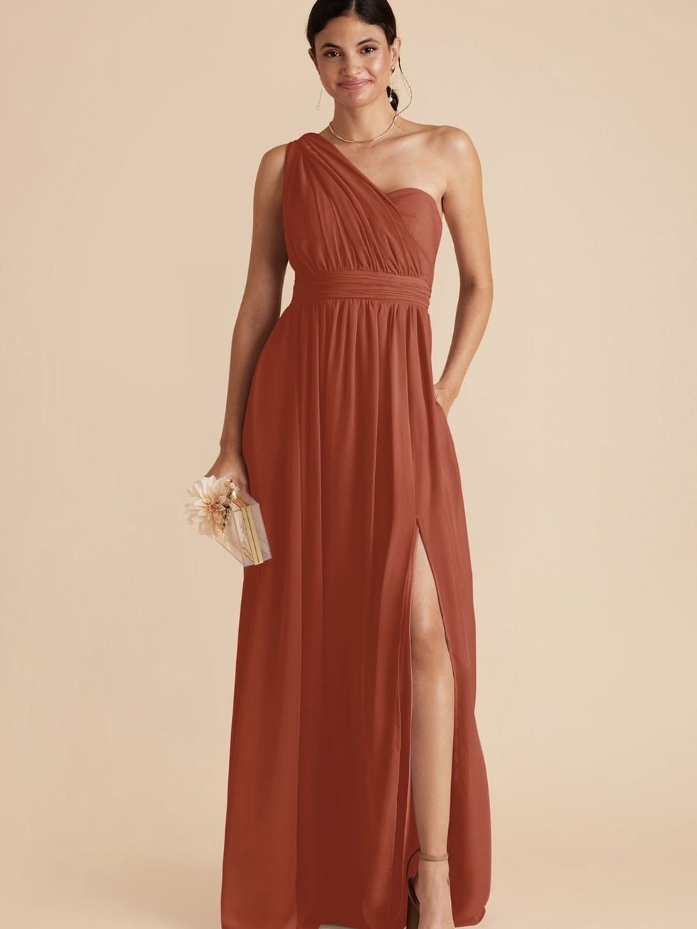 Birdy Grey One-Shoulder Auburn Maxi Dress